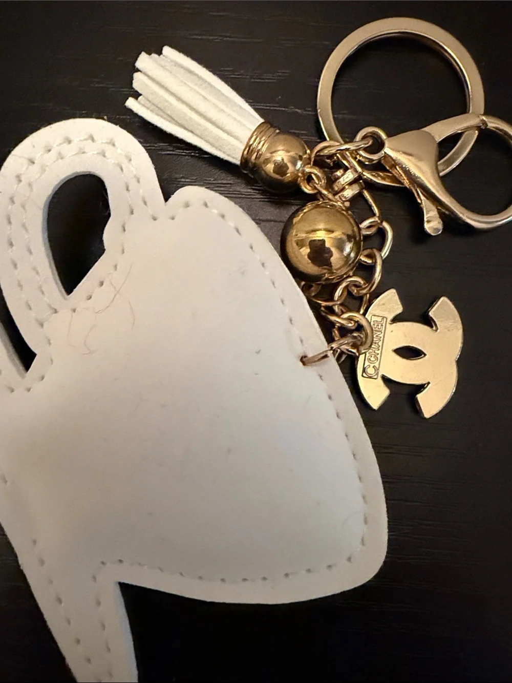 Inspired Rhinestone Tea/Coffee Cup Key & Card Holder Charm - White and Gold